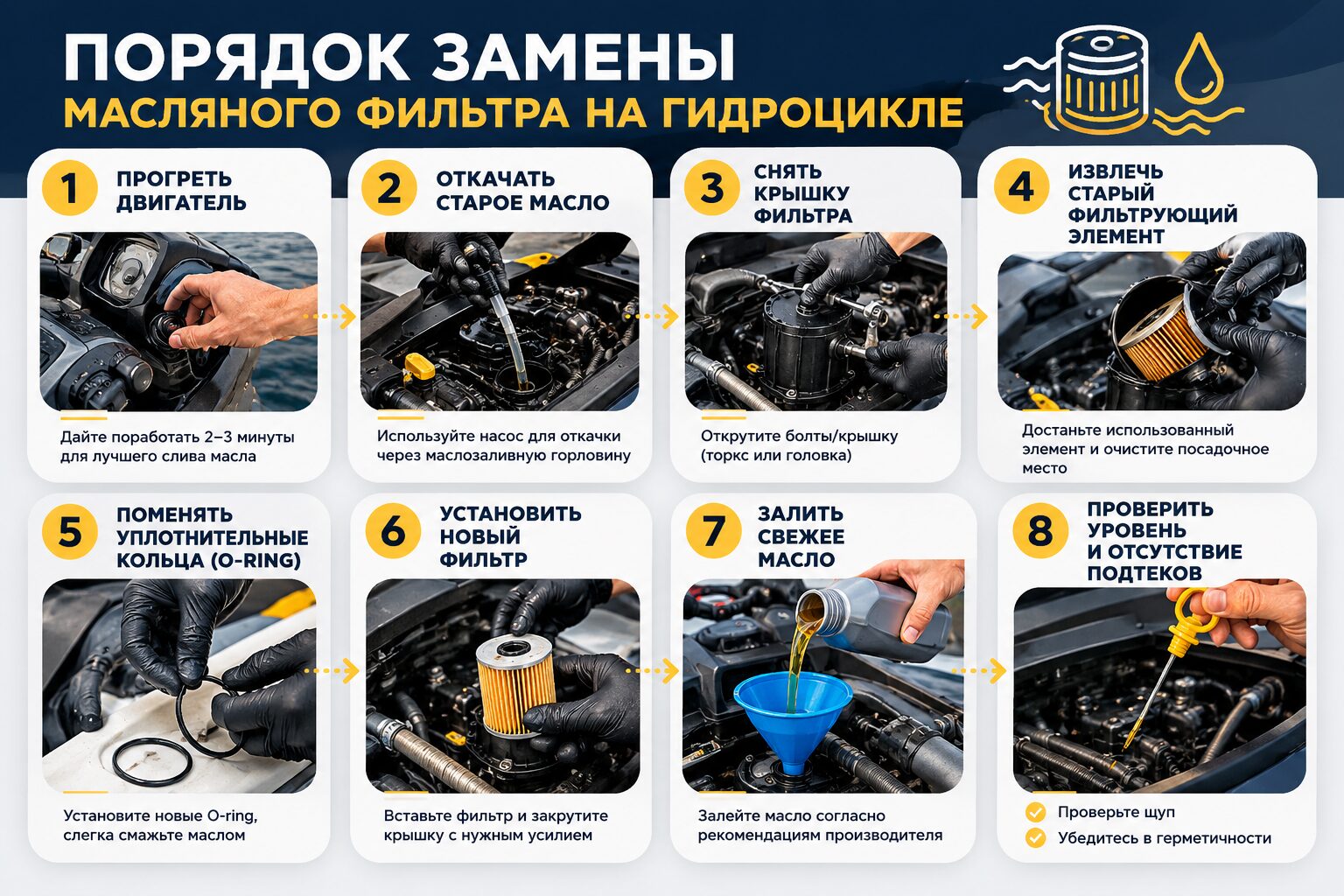Порядок замены маслянного фильтра на гидроцикле