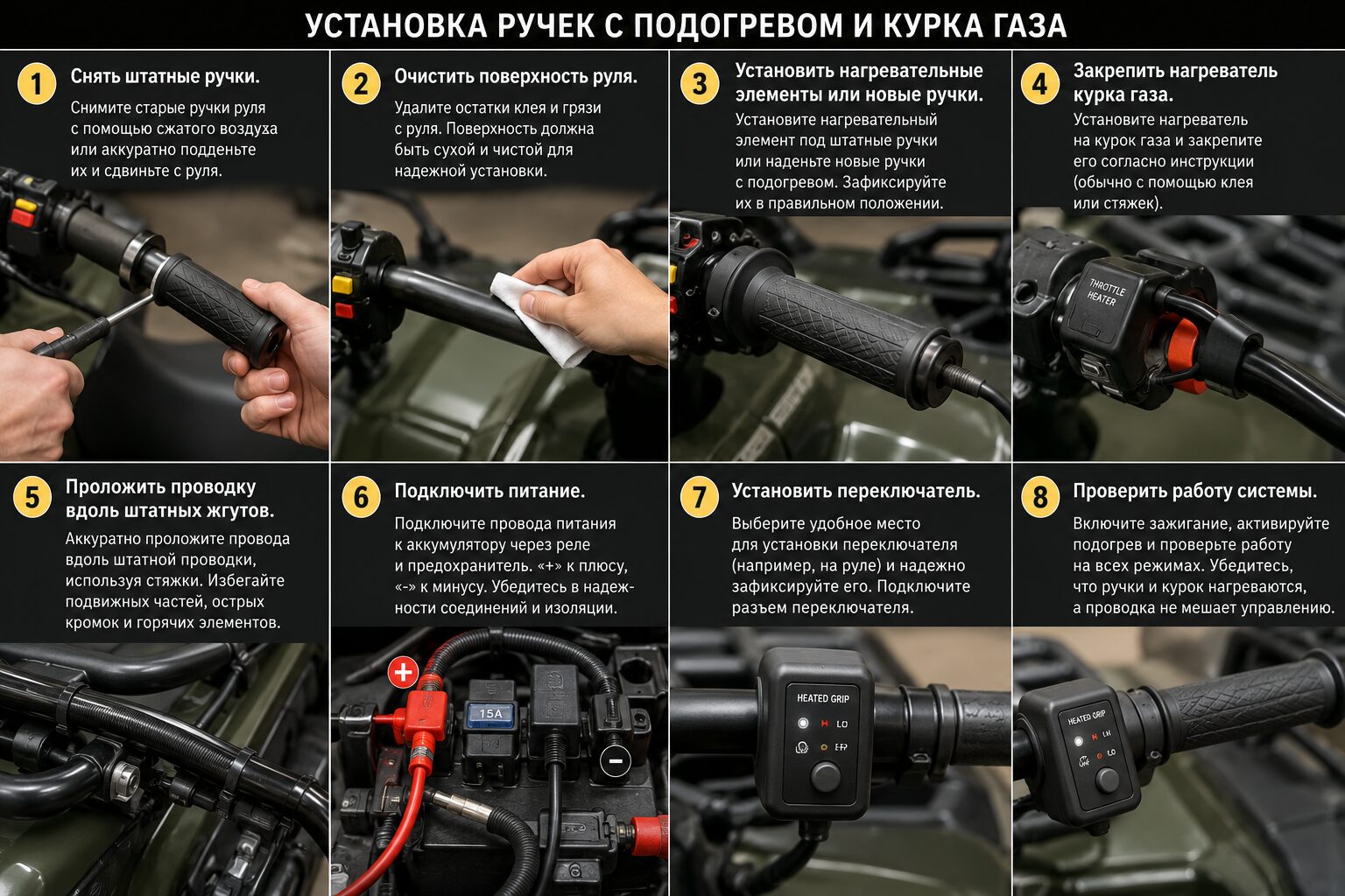 Как установить подогрев ручек на квадроцикл?